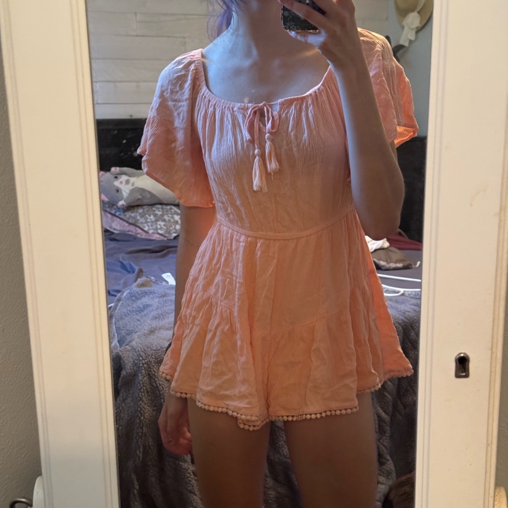 Forever 21 Peach Puff Sleeve Romper
